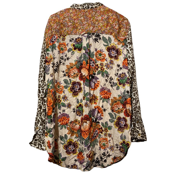 Anthropologie Women Pilcro Button Shirt Multicolor Leopard Floral Long Sleeve M - Picture 2 of 11
